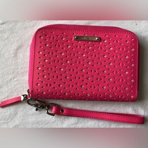 Stella & Dot pink compact colorful zip around wristlet